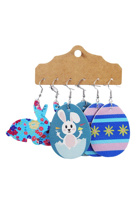 Easter Earrings Easter Theme Rabbit Egg Carrot Set Leather Earrings Jewelry