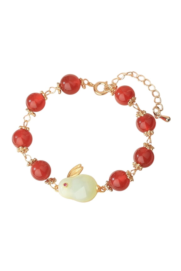 Easter Jade Rabbit Bracelet 2023 New Year Rabbit Braided Bracelet Chinese Zodiac Rabbit Imitation Jade Blessing Good Luck Bracelet for Women Girls Ladies Men Jewelry