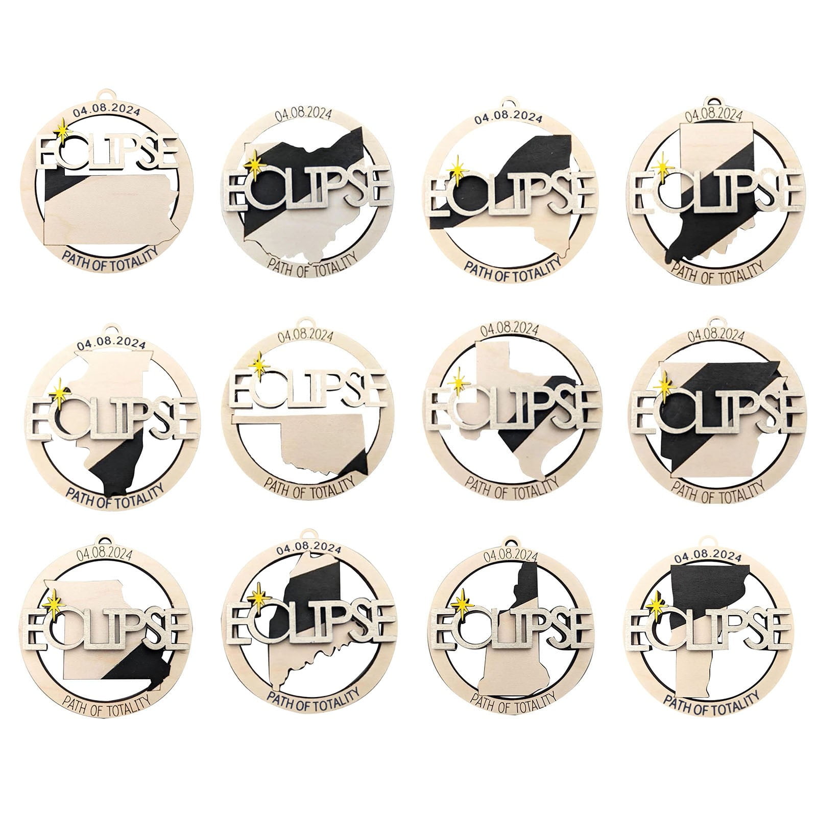 SUSHANG Eclipse Listing Solar 2024 Ornament Wooden 2024 Keepsake Path