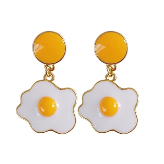 SUSHANG Fried Egg Earrings Creative Personality Beautiful Japanese and Korean Interesting Poached Egg Earrings Daily Wear Personality Daily Wear Temperament Ear Clips