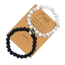 SUSHANG Frosted Handmade Beaded Bracelet Black White Bead Best Friend Card Bracelets Couples Bracelets for 2 Matching His and Her Lover Bracelet for Friendship Relationship Girlfriend Valentines Gift