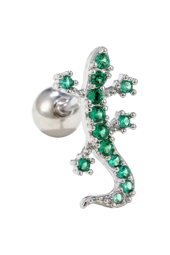 Gecko Earrings Single Creative Small Animal Earrings Gecko Green Zircon Ear Studs Piercing Ear Bone Studs