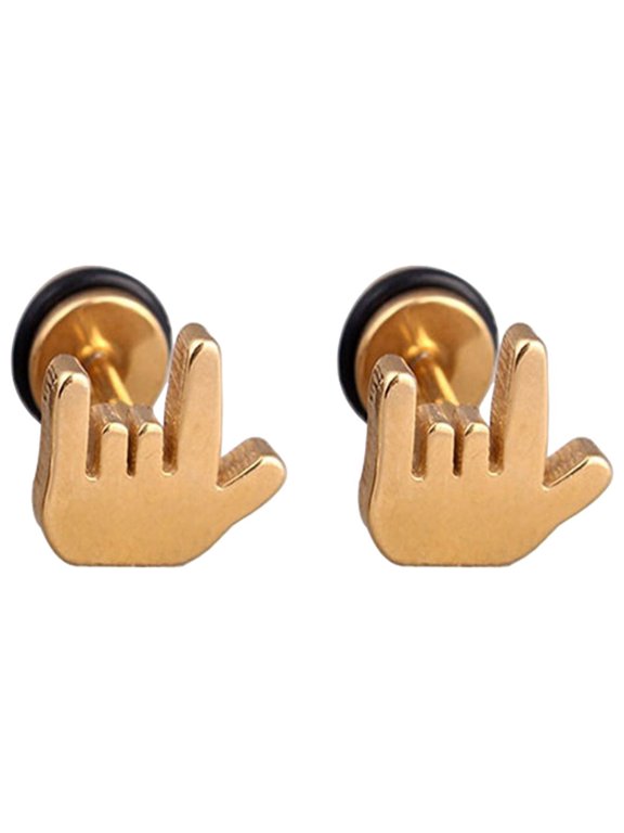 Gesture Earrings I Love You Logo Male and Female Earstuds Fun Gesture Earstuds Couple Gift