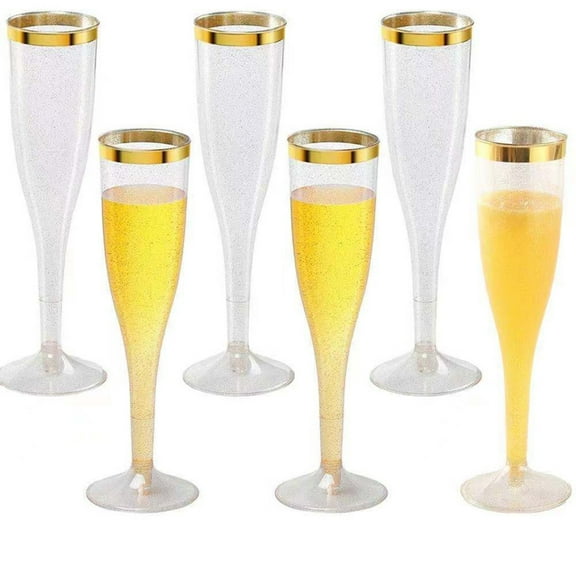 SUSHANG Gold Glitter Plastic Champagne Flutes Disposable 6.5 Glitter Plastic Party for Parties - Mimosa Bar, Wedding, Shower Party, New Years Eve Party Supplies 2024