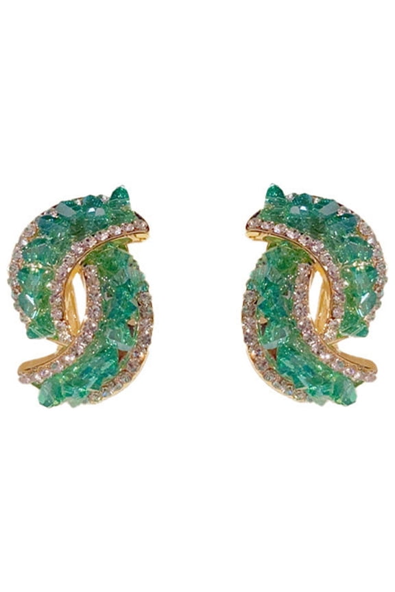 Green Buckle Earrings Groene Verfraaide Gesp Oorbellen New Geometric Green Broken Diamond Exquisite Earrings Light Luxury High End Earrings Cold Earrings
