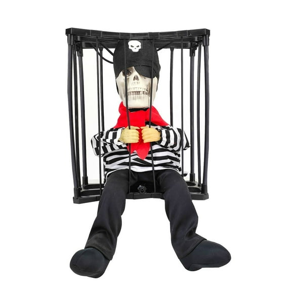 SUSHANG Halloween Cage Skeleton Ghost Scary Halloween Decoration Outdoor Decor with Motion Sensor Hanging Prisoner Cage Light Up Talking Spirit Halloween Animatronic Decor