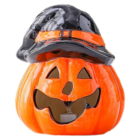 SUSHANG Halloween Creative Ceramic Pumpkin Night Light - Hollow LED Luminous Atmosphere Decor for Indoor Outdoor Party, Funny Holiday Activity Props, Gift Idea