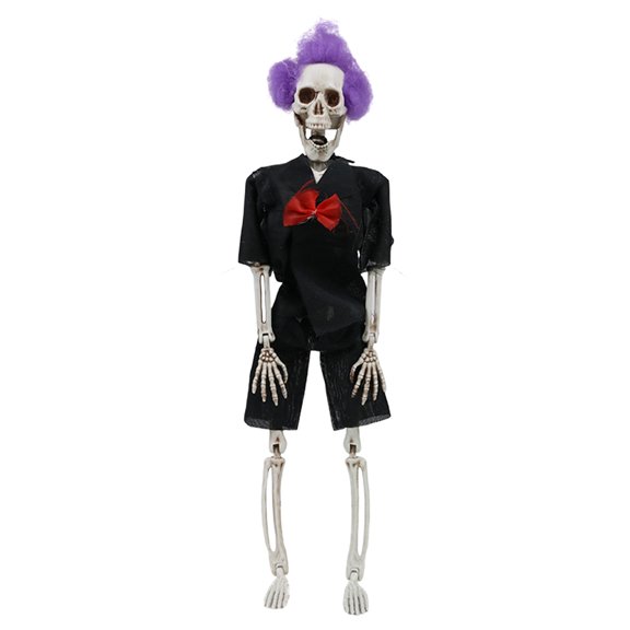 SUSHANG Halloween Hanging Skeleton Clown Prop with Spooky Dress Decor - 18.9 Inch Creepy Figure for Outdoor Indoor House Party Decoration, Haunted Yard Graveyard Display