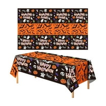 SUSHANG Halloween Plastic Table Cover – Spooky Skeleton, Bat & Pumpkin Themed Disposable Tablecloth for Indoor/Outdoor Parties, Durable & Waterproof Decor for Dining & Buffet Tables