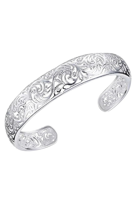 Hollow Pattern Bracelet Women'S 925 Sterling Silver Bezel Hollow Cuff Bangle Open Bracelet Open Bracelet