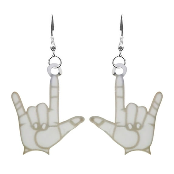 SUSHANG I Love You Sign Language Earrings Women'S Earrings Sign Language Deaf Jewelry I Love You Earrings Charm French Hook Drop Earrings with Cubic Acrylic Jewelry