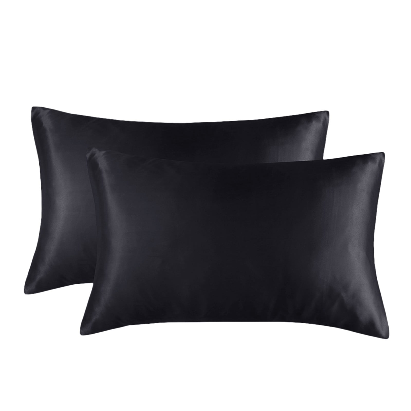 Black Satin Standard Pillowcases with Zipper Closure, 20x26 Inches