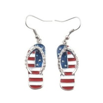 SUSHANG Independence Day Slipper Earrings American Flag Fashion Ear Hook Jewelry Women National Enamel Slippers Shape Dangle Earrings Usa Flags Earrings
