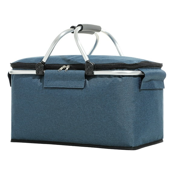 SUSHANG Insulated Cooler Bag Picnic Basket Leakproof Foldable Cooler Bag with Sturdy Aluminum Frame Large Capacity Portable Insulated Basket for Outdoor Picnic Grocery Camping Day Trips Foldable