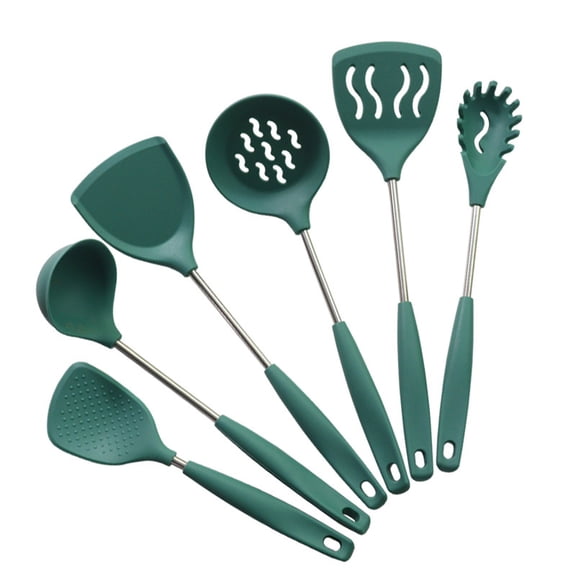 SUSHANG Kitchen Utensils Nonstick Pot Silicone Spatula Soup Spoon Leak Spatula Set Army Green One Size 6PC