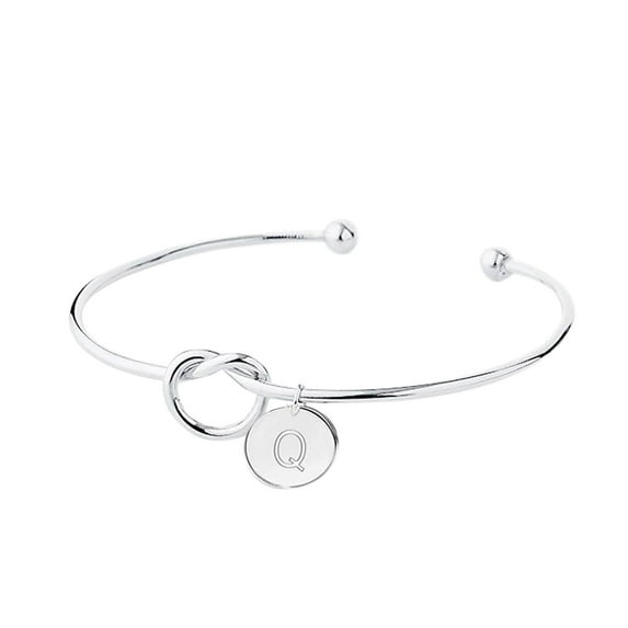 SUSHANG Knotted Bracelet Plated Love Knot Initial Disc Bangle All 26 Letter Alphabet Cuff Bangle Bracelet Silver Bracelets for Womens Girls