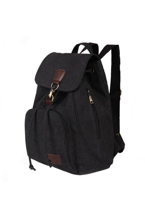 Laptop Bag Men and Ladies Fashion Solid Color Cloth Large Capacity Schoolbag Adjustable Shoulder Belt Double Zipper Backpack
