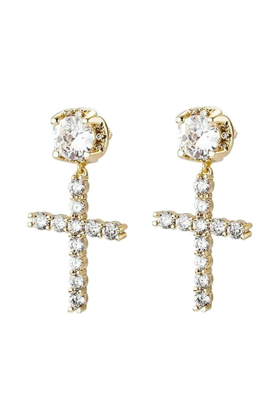 Large Zircon Cross Stud Earrings Easter Ornament of The Crucifix Zircon Earrings Earrings Men and Women Personality Simple Earrings