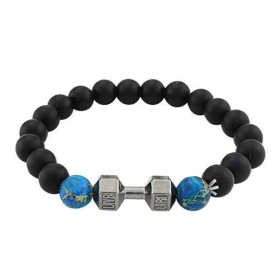 SUSHANG Lava Rock Beaded Bracelet Stone Volcanic Rock Beads Metal Dumbbell Versatile Beads Bracelet Jewelry