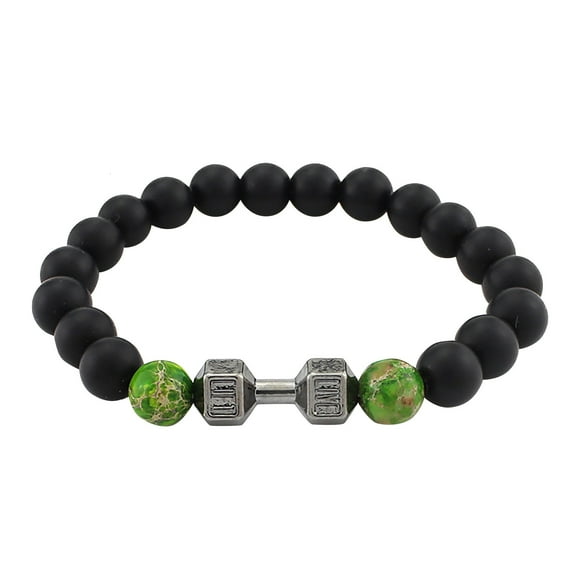 SUSHANG Lava Rock Beaded Bracelet Stone Volcanic Rock Beads Metal Dumbbell Versatile Beads Bracelet Jewelry