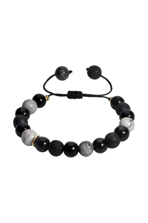 Lava Stone Braided Bracelet Volcanic Rock Lava Square Woven Bracelet Men'S Black Glass Beads Adjustable Bracelet.