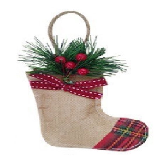 SUSHANG Linen Christmas Stocking Pendants & Small Decor Set - Natural Fabric Holiday Decorations with Embroidery Details, Mini Stocking Ornaments for Tree and Gift Tag Accents