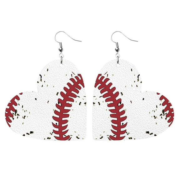 SUSHANG Love Leather Earrings Pu Heart Shape Baseball Softball Gift Sports Leather Earrings Retro