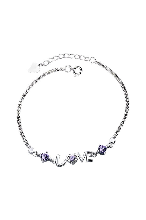 Love Stone Bracelet Jewellry Tone Birthday Mother’S Adjustable Christmas Heart Plated Bracelet Zirconia Gift Gold 18K for Women Silver Birthstone Chain Day Love for Bracelets