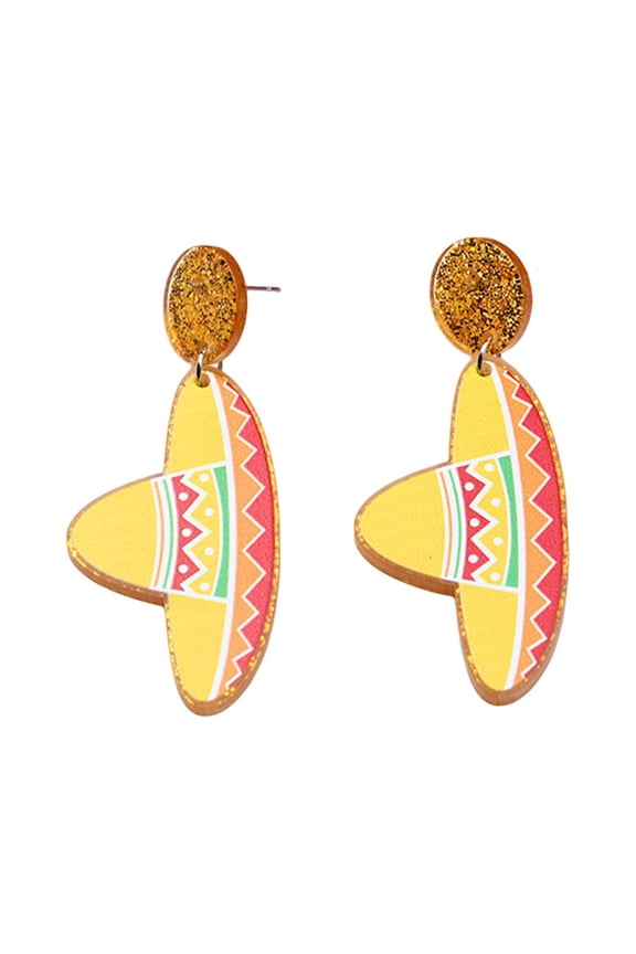 Mexican Orgy Earrings Mexican Carnival Earrings Stud Earrings Hat Violin Colorful Print Simple Fashion Geometric Earrings Earrings Accessories Female