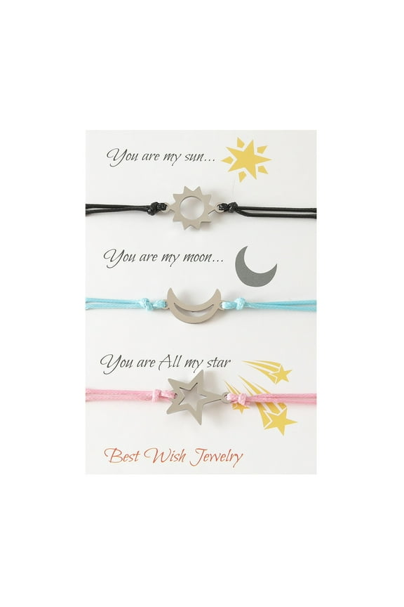 Moon Three-Piece Set Matching Bracelets Friendship Sisters Jewelry Gifts for Best Friends Family Teens