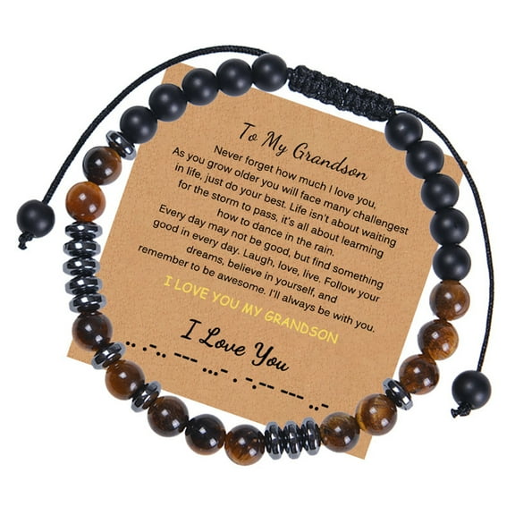 SUSHANG Morse Code Bracelet To My Son and Grandson Bracelet Natural Tiger'S Eye Bracelets Gift