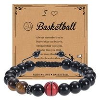 SUSHANG Natural Obsidian Beads Basketball Baseball Bracelet Natural Beaded Rugby Bracelet Sports Bracelet with Card