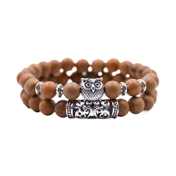 SUSHANG Natural Stone Owl Beaded Bracelet Natural Stone Owl Bracelet Natural Stone Owl Beaded Bracelet Volcano Rock Red Pin E Versatile Couple Bracelet