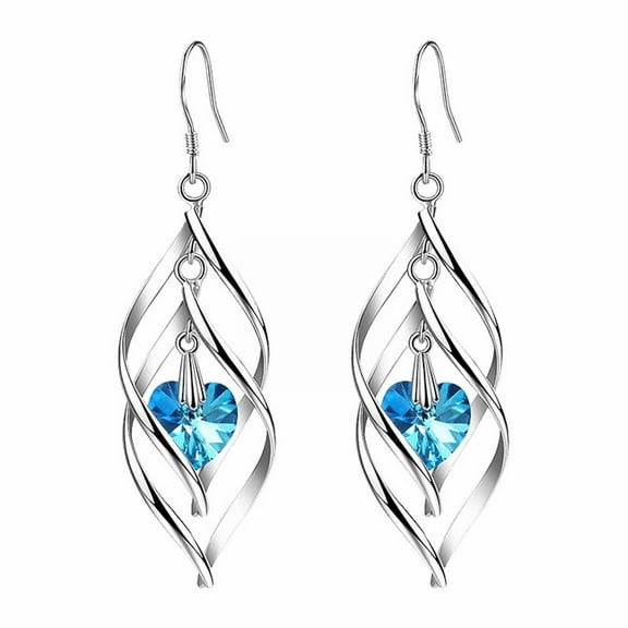 SUSHANG Ocean Heart Earrings Rotating Earrings New Hipster Heart Shaped Blue Crystal Earrings for Women Ocean Heart Long Earrings