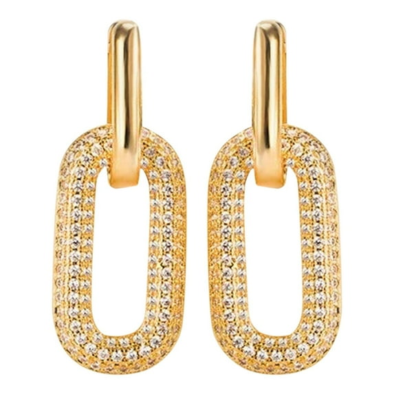 SUSHANG Oval Zirconia Earrings Earrings European and American High End Full Diamond Oval Earrings Simple Inlaid Zircon Earrings Vintage Metal Gold Plated Rose Ear Buckles