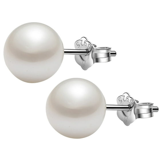 SUSHANG Pearl Earrings 925 Sterling Silver Aaa Genuine Freshwater Cultured Pearl White Button Stud Earrings for Women