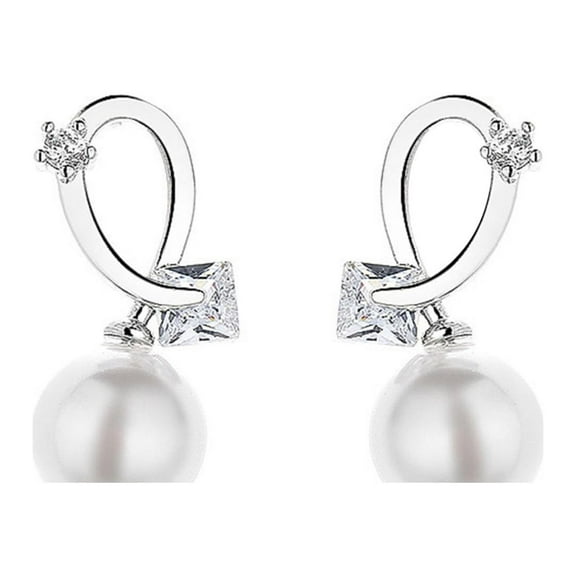 SUSHANG Pearl Earrings Earrings Female Hollow Crosss Geometric Square Diamond Synthetic Pearl Earrings