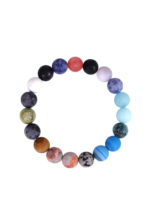 Planetary Bracelet 1 Pack Solar System Bracelet 7 Chakras Natural Stone Bracelets for Women Men Stress Yoga Beads Elastic Bracelet Bangle