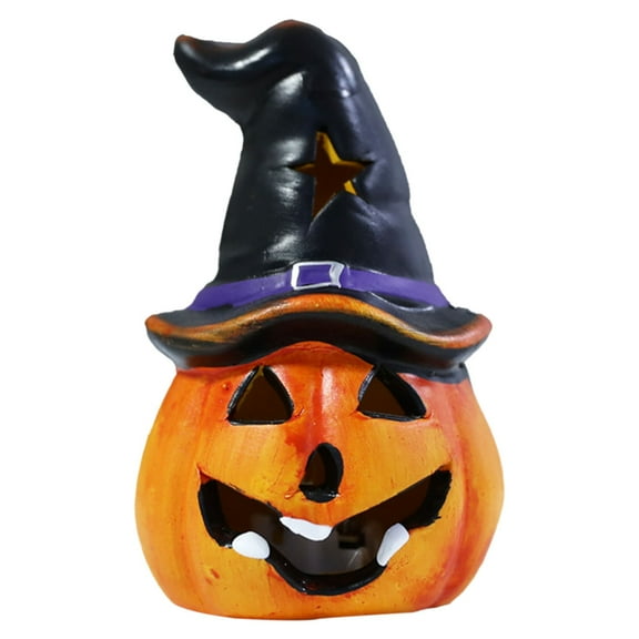 SUSHANG Resin Jack-O-Lantern Pumpkin Decor - Battery-Powered Halloween Ornaments for Indoor Tabletop & Mantel | Charming Glow for Parties, Birthdays & Fall Festivities
