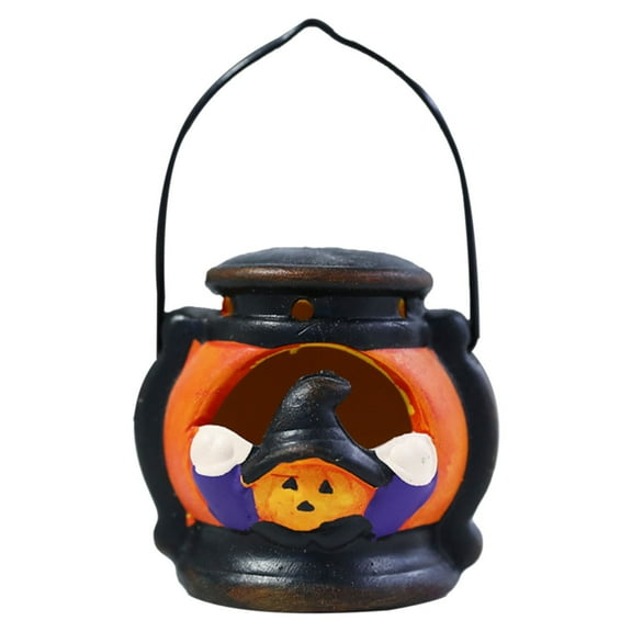 SUSHANG Resin Jack-O-Lantern Pumpkin Decor - Battery-Powered Halloween Ornaments for Indoor Tabletop & Mantel | Charming Glow for Parties, Birthdays & Fall Festivities