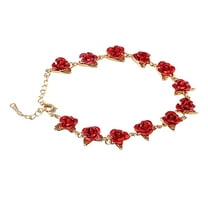 SUSHANG Rose Bracelet Rose Color Bracelet Rose Link Gold Enamel Jewelry Chain with Red Bracelets