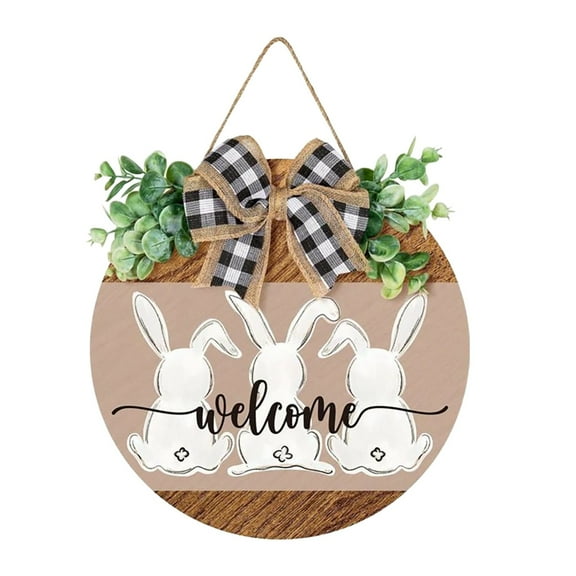 SUSHANG Rustic Easter Bunny Wall Decor with Floral Bow - Farmhouse Spring Welcome Sign for Front Doors & Coffee Shops, Weather-Resistant Wooden Hanging Decoration