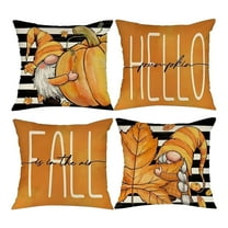 SUSHANG Set of 4 Decorative Fall Throw Pillow with Stripes Pumpkins Maple Leaves and Gnomes Perfect for Outdoor Fall Decor Farmhouse Thanksgiving Decorations and Comfortable Wrinkle Machine Washabl