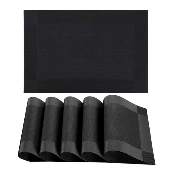 SUSHANG Set of 6 Black Washable PVC Vinyl Dining Table Placemats Heat and Anti Slip Design Perfect for Kitchen and Dining Room and Reusable 17 x 11 Inch Size from Heat Stains and Scratches Stylish