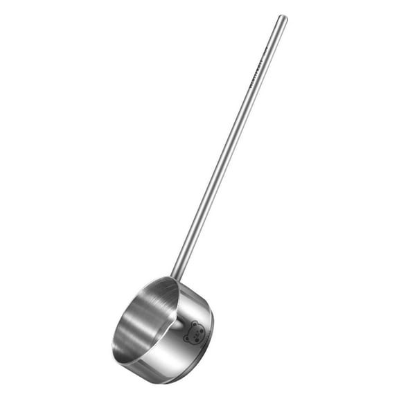 SUSHANG Small Stainless Deep Soup Spoon with Long Handle and Pouring Spout Multi-Functional Kitchen Tool for Oil Skimming Drizzling and Soup Serving 304 Food Grade Metal Ideal Flat Bottom Design