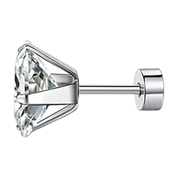 SUSHANG Square Earrings Stainless Ear Stud Square Ear Stud Screw Round Cake Zircon Ear Stud