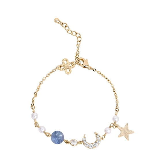 SUSHANG Star and Moon Zircon Pearl Bracelet Trend Fashion Simple Bracelet Star Moon Zircon Pearl Bracelet Female Design Advanced Bracelet