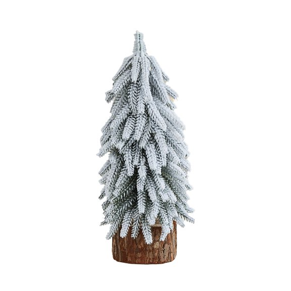 SUSHANG Tabletop Christmas Tree Set - Flocked Artificial Mini Trees with Wooden Base, Realistic PVC Winter Holiday Decor for Home, Office, and Seasonal Display (Multi Sizes Available)