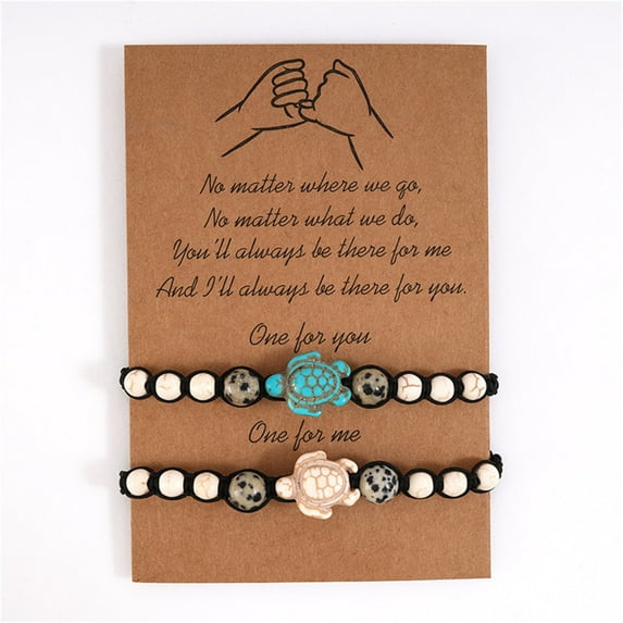 SUSHANG Turquoise Beaded Bracelet Bohemian Turquoise Turtle Bead Bracelet Adjustable Hand Woven Vintage Bracelet with Card for Women Men Beach Jewelry