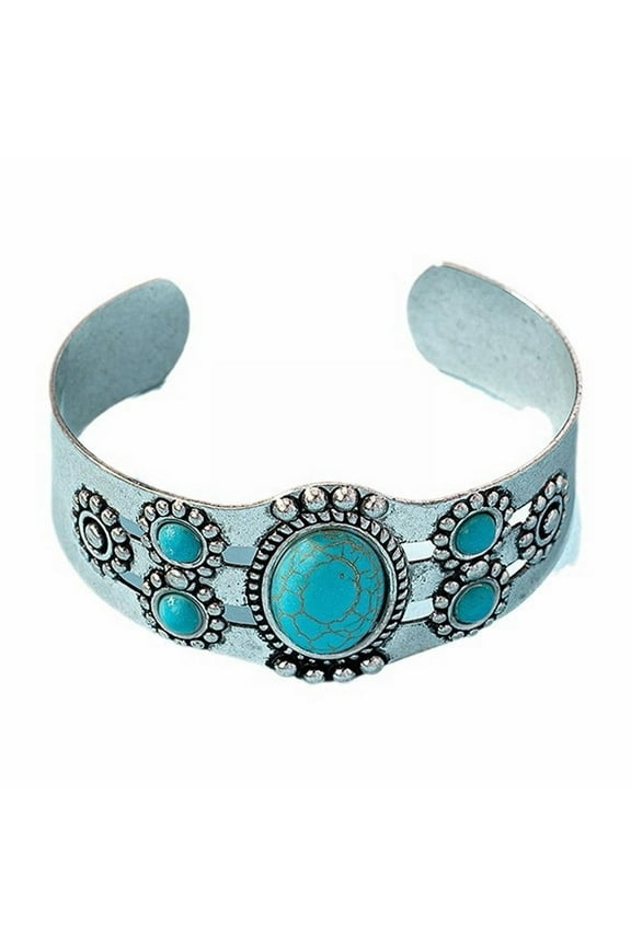 Turquoise Bracelet Turquoise Cuff Bracelet Blue Stabilized Turquoise & Bracelet Stainless Adjustable Cuff Bracelet | Boho Jewelry for Men & Women